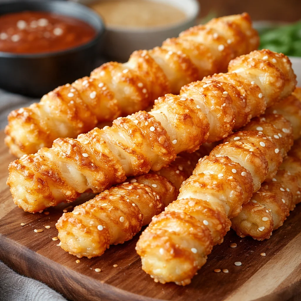 Käse-Blätterteigstangen frisch aus der Heißluftfritteuse serviert