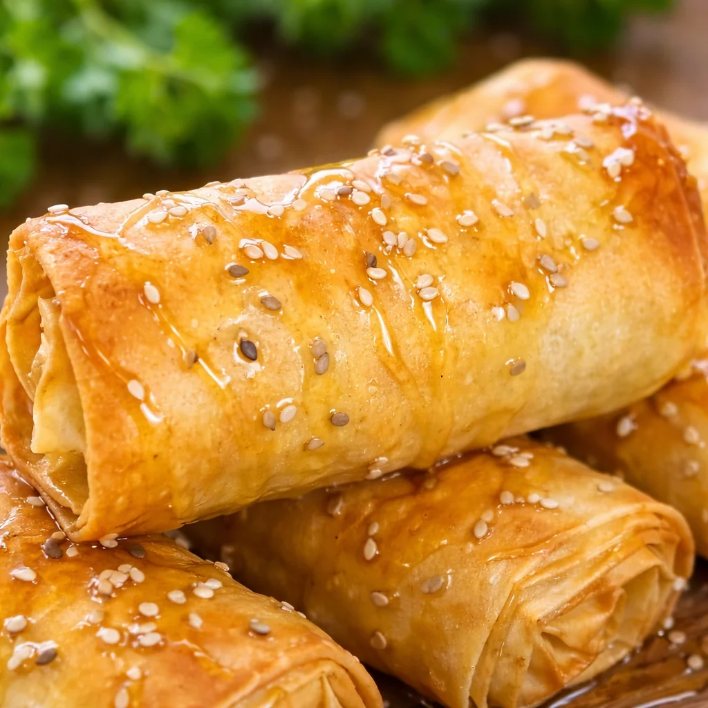 Knusprige Feta Blätterteig Röllchen aus der Heißluftfritteuse, perfekt für Snacks.