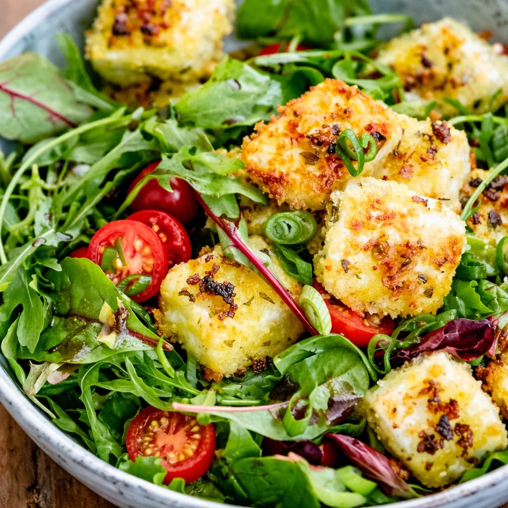Knusprige Feta Würfel aus dem Airfryer, leckerer Snack mit cremigem Inneren.