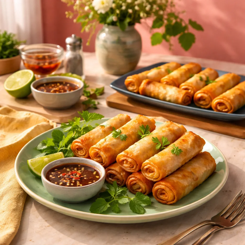 Knusprige Reispapierrollen und Tofu aus dem Airfryer, schnell und lecker zubereitet.