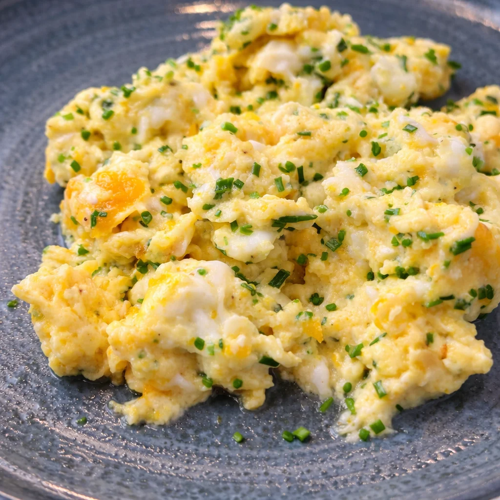 Rührei aus der Heißluftfritteuse, cremig und lecker zubereitet.