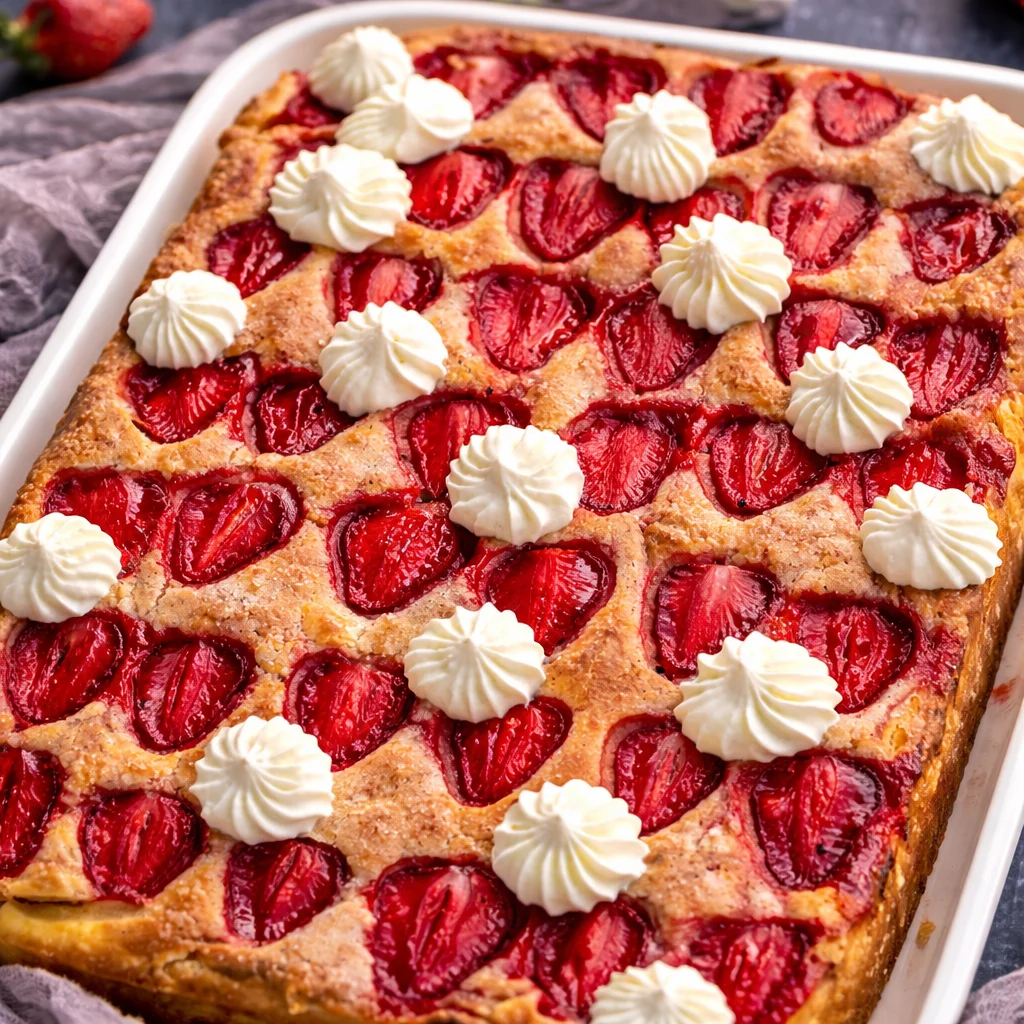 Schneller Erdbeerkuchen im Airfryer, saftig und einfach zubereitet mit frischen Erdbeeren.