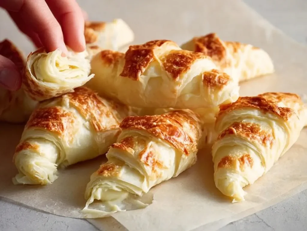 Kleine, knusprige Frischkäse-Hörnchen frisch aus dem Airfryer