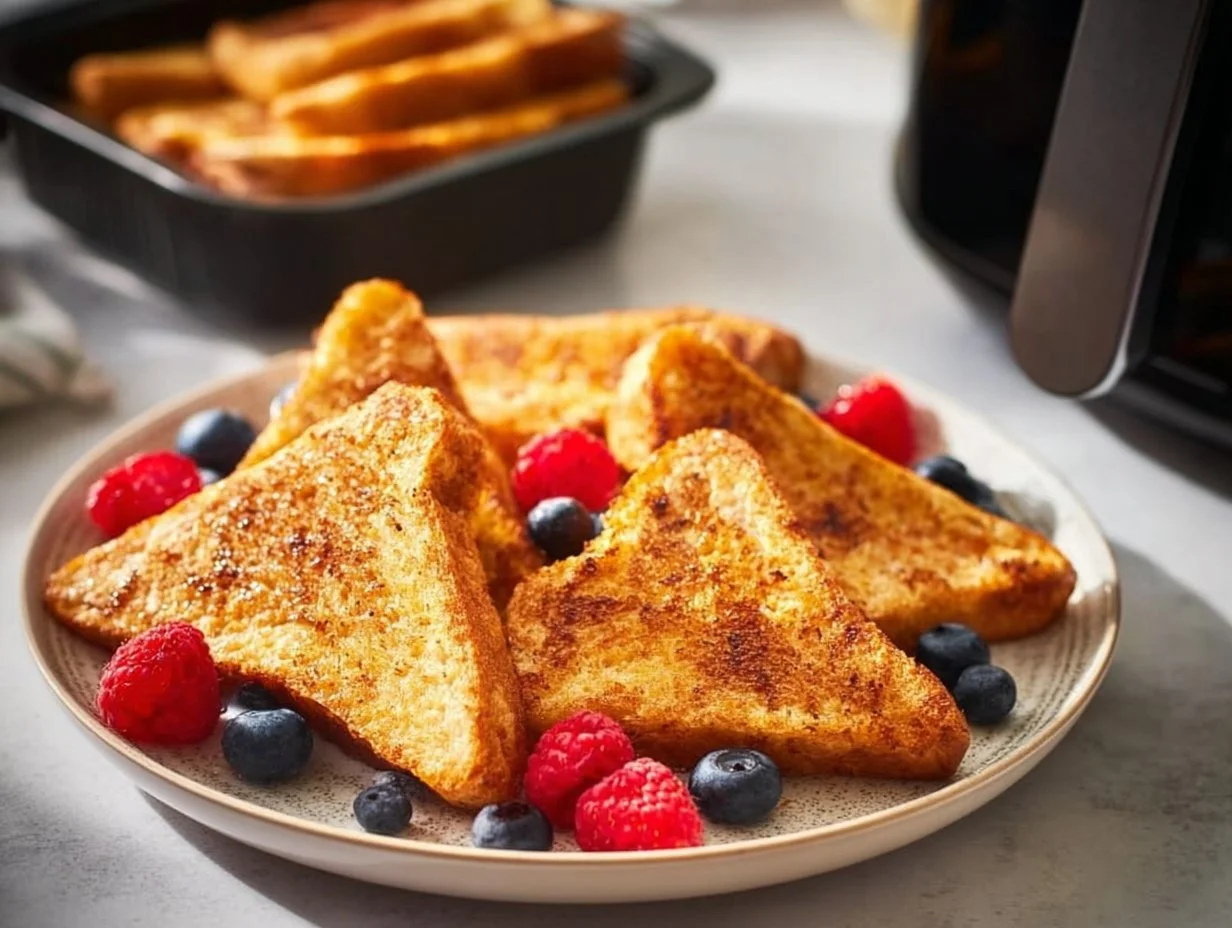 Leckerer FrenchFrench Toast aus der Heißluftfritteuse Toast frisch zubereitet aus der Heißluftfritteuse