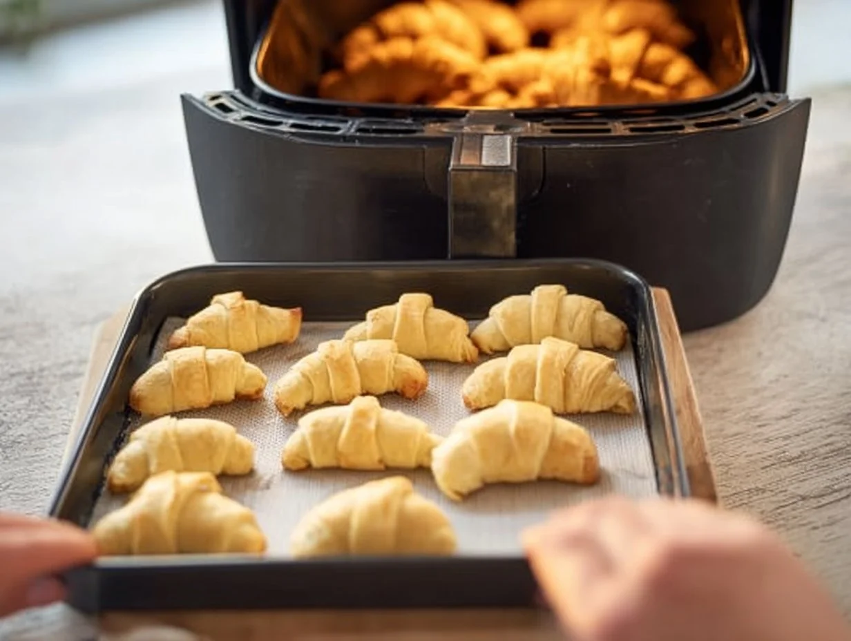 Kleine, knusprige Frischkäse-Hörnchen frisch aus dem Airfryer