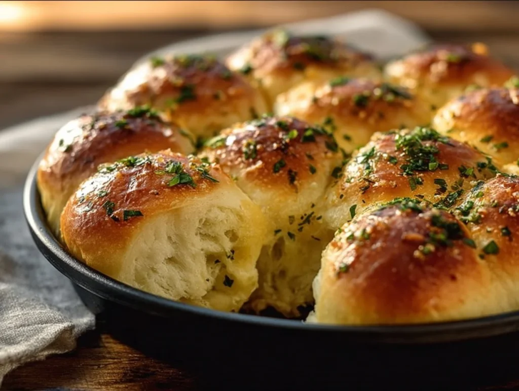 Köstliche Knoblauch Brötchen aus dem Airfryer, frisch und knusprig serviert.