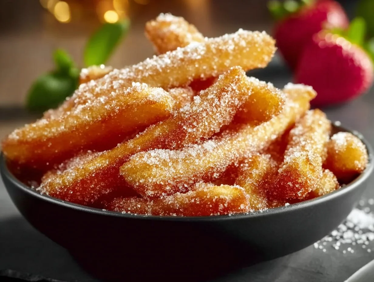 Knusprige Apfelsticks im Airfryer, perfekt für einen gesunden Snack.