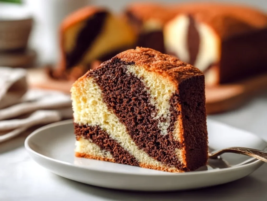 Marmorkuchen aus dem Airfryer, frisch gebacken und lecker dekoriert