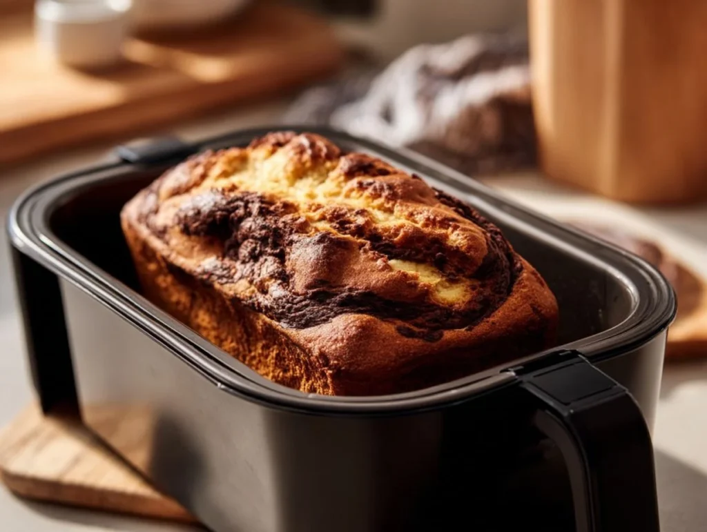 Marmorkuchen aus dem Airfryer auf einem Teller serviert