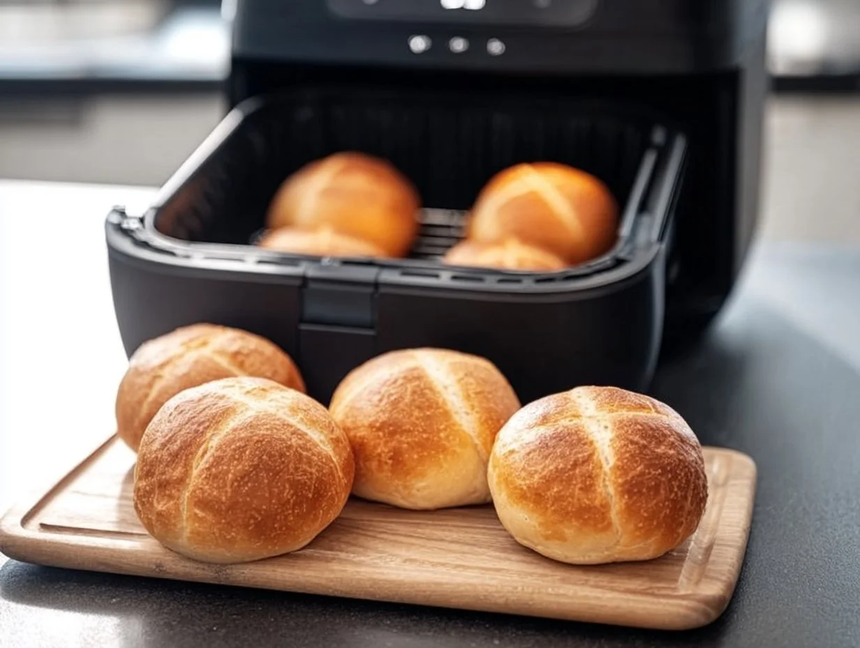 Fluffige Sonntagsbrötchen aus der Heißluftfritteuse frisch gebacken