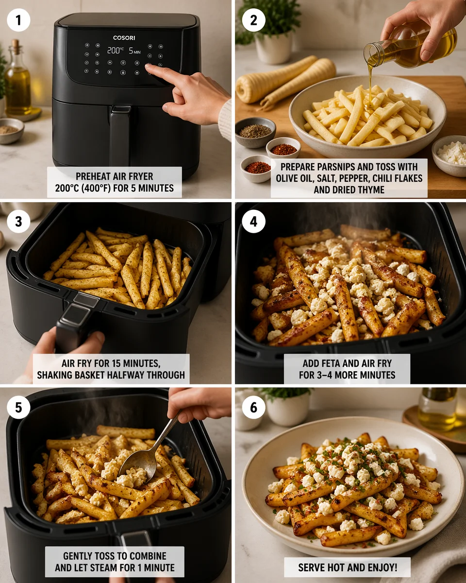 Gebackene Pastinaken mit Feta aus der Heißluftfritteuse – Einfach lecker!
