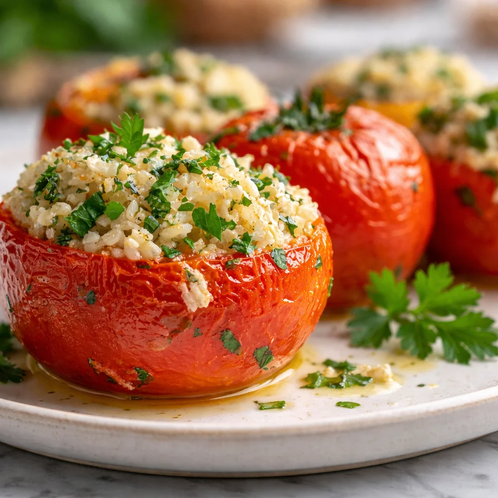 Leckere gefüllte Tomaten im Airfryer mit würziger Füllung