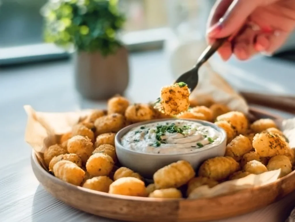 Knusprige Gnocchi aus der Heißluftfritteuse zubereitet und serviert