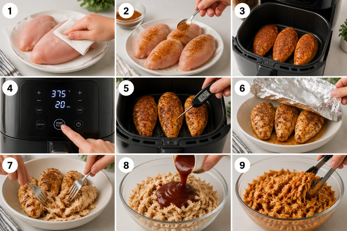 Pulled Chicken im Airfryer: saftig, schnell und perfekt für Burger, Wraps & Bowls