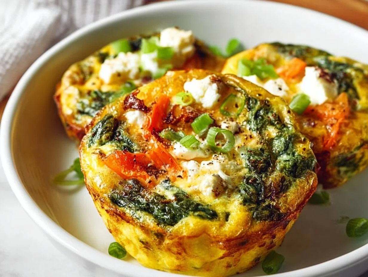 Air Fryer Spinach, Pepper, and Feta Egg Bites