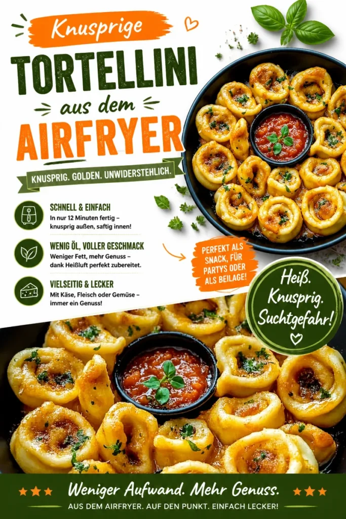Knusprige Tortellini aus dem Airfryer auf einem Teller serviert