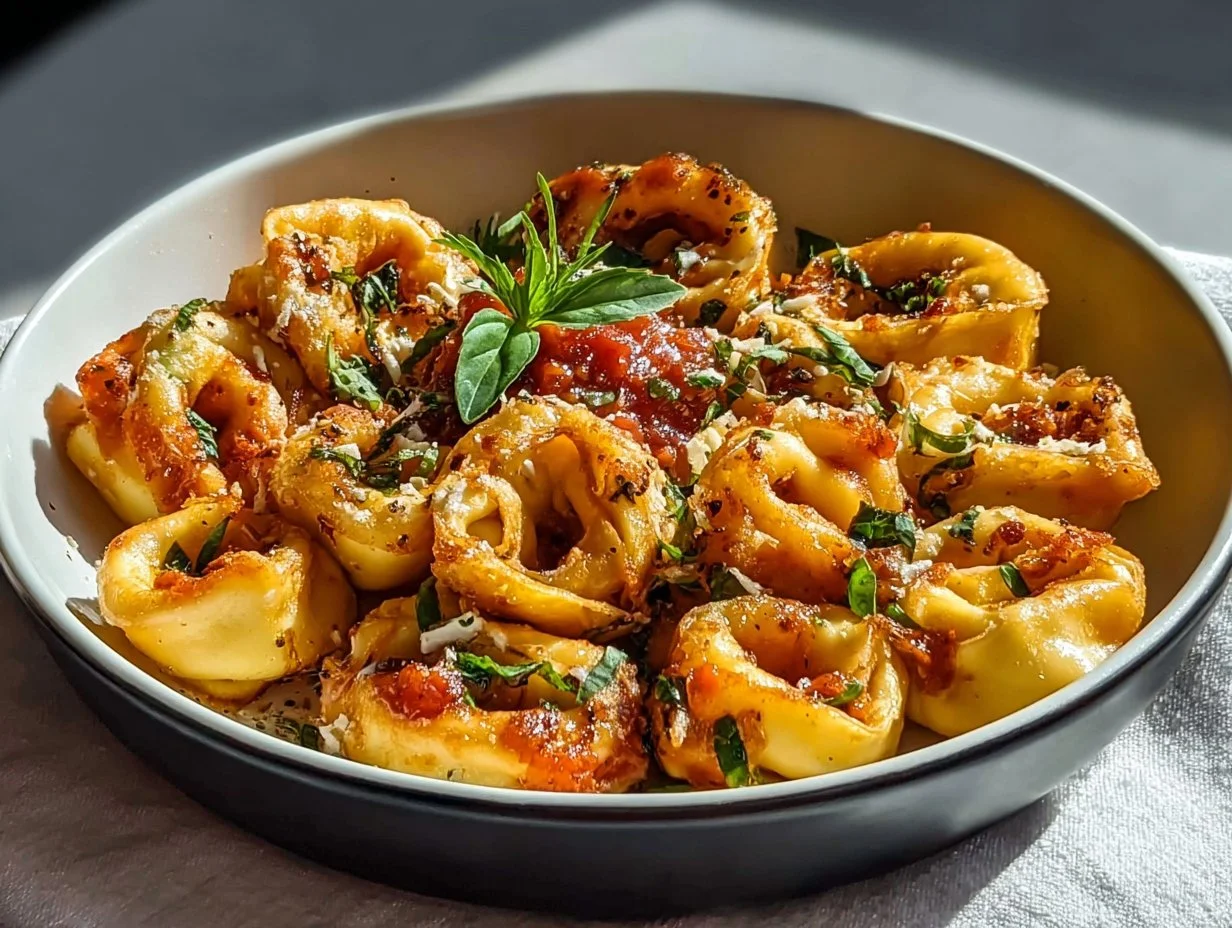 Knusprige Tortellini aus dem Airfryer auf einem Teller serviert