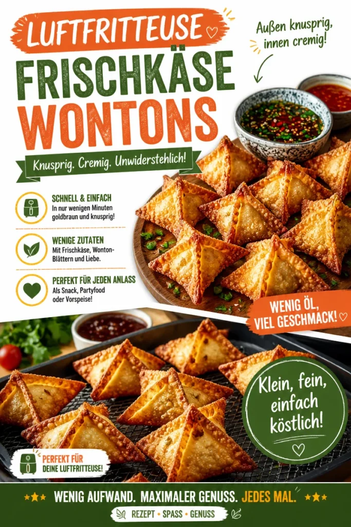 Knusprige Frischkäse Wontons aus der Luftfritteuse auf einem Teller