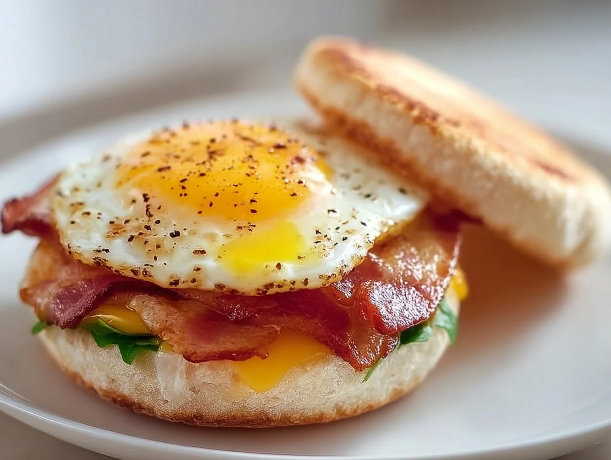 Schnelle English Muffin Frühstückssandwiches aus der Heißluftfritteuse