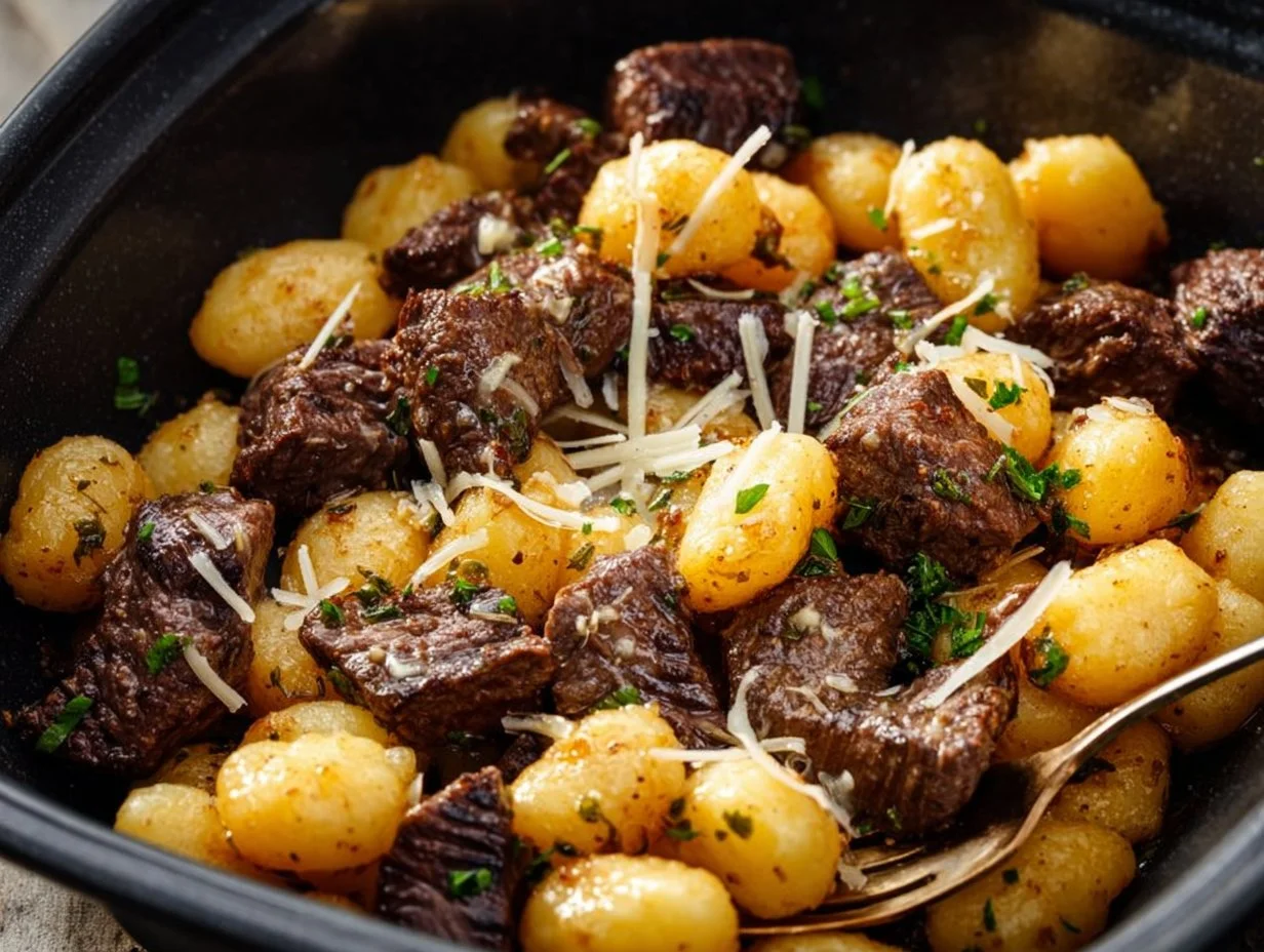 Steakbissen mit Gnocchi aus der Heißluftfritteuse
