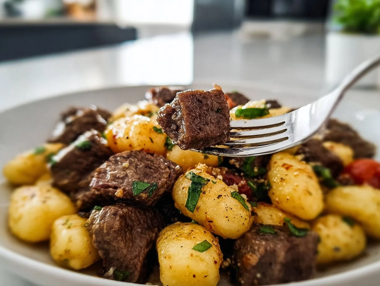 Steakbissen mit Gnocchi aus der Heißluftfritteuse