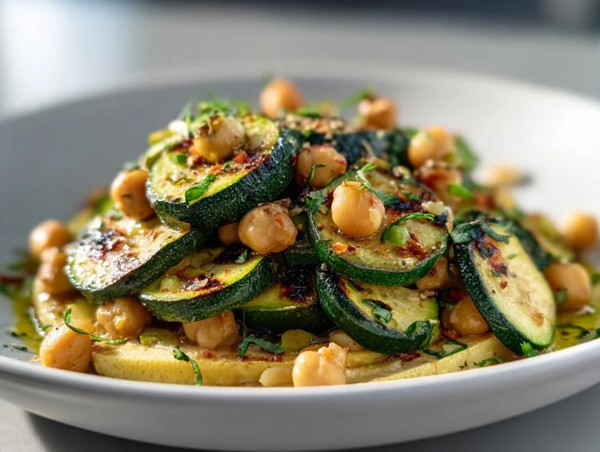 Zitronige Zucchini mit Kichererbsen aus dem Airfryer
