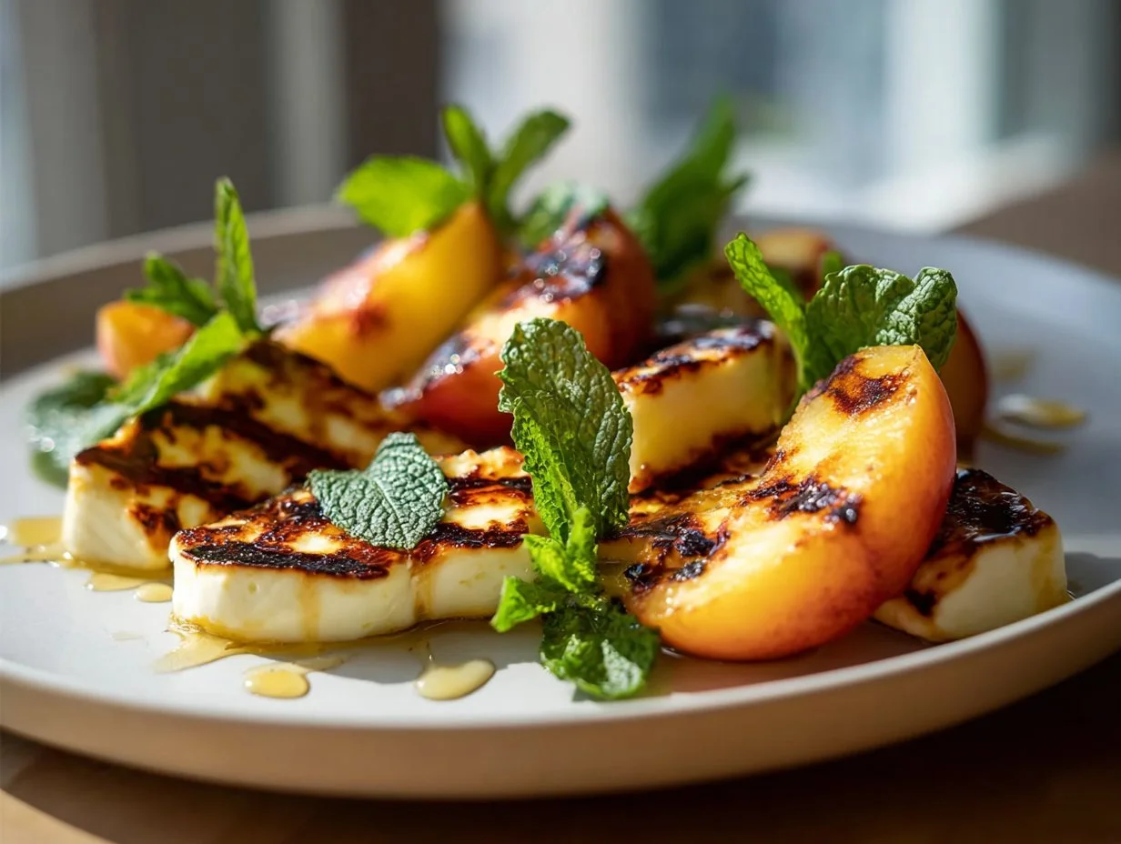 Gegrillter Halloumi mit Pfirsich im Airfryer Rezept