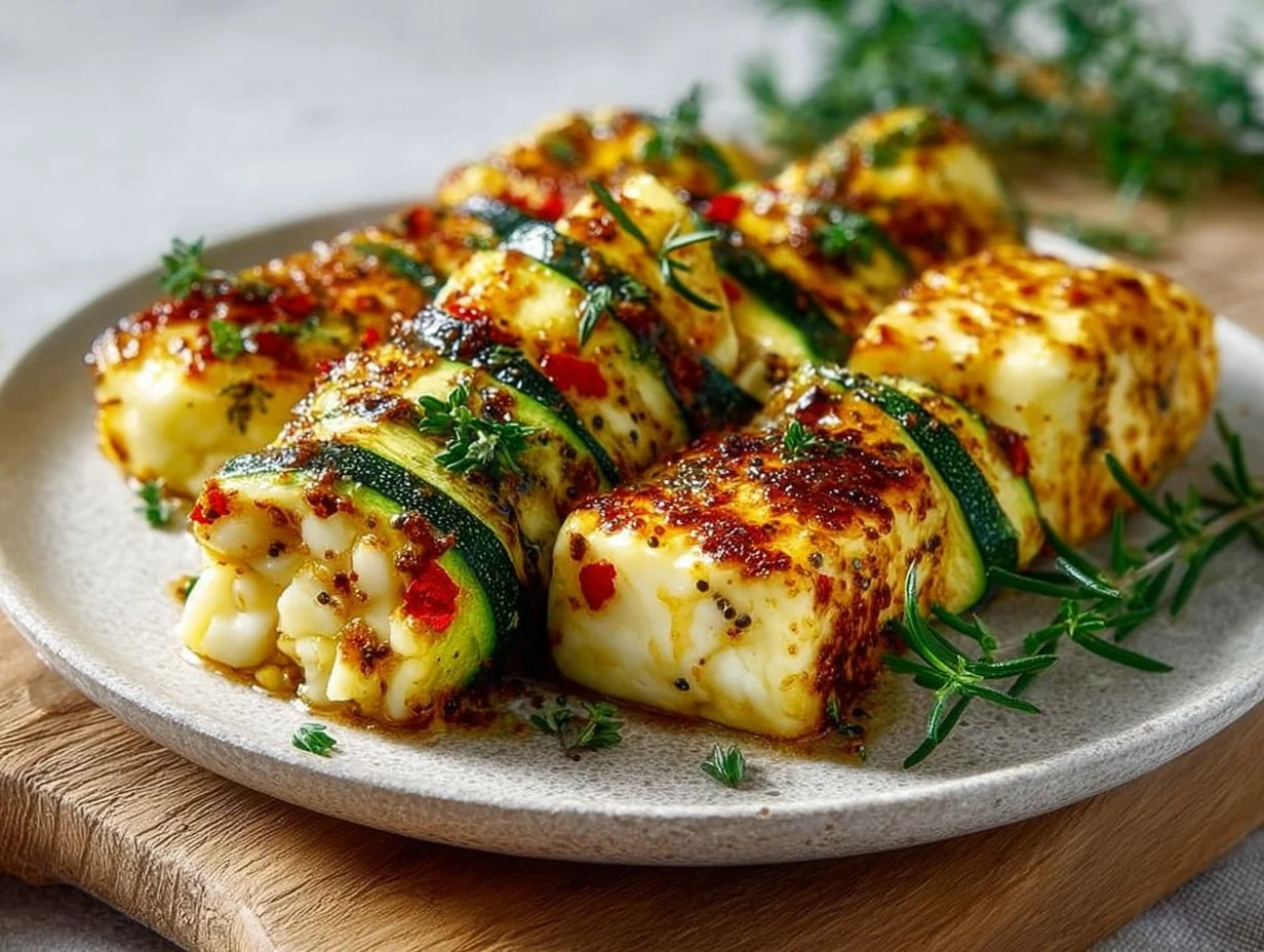 Air Fryer Honey & Mustard Halloumi in Zucchini Blankets