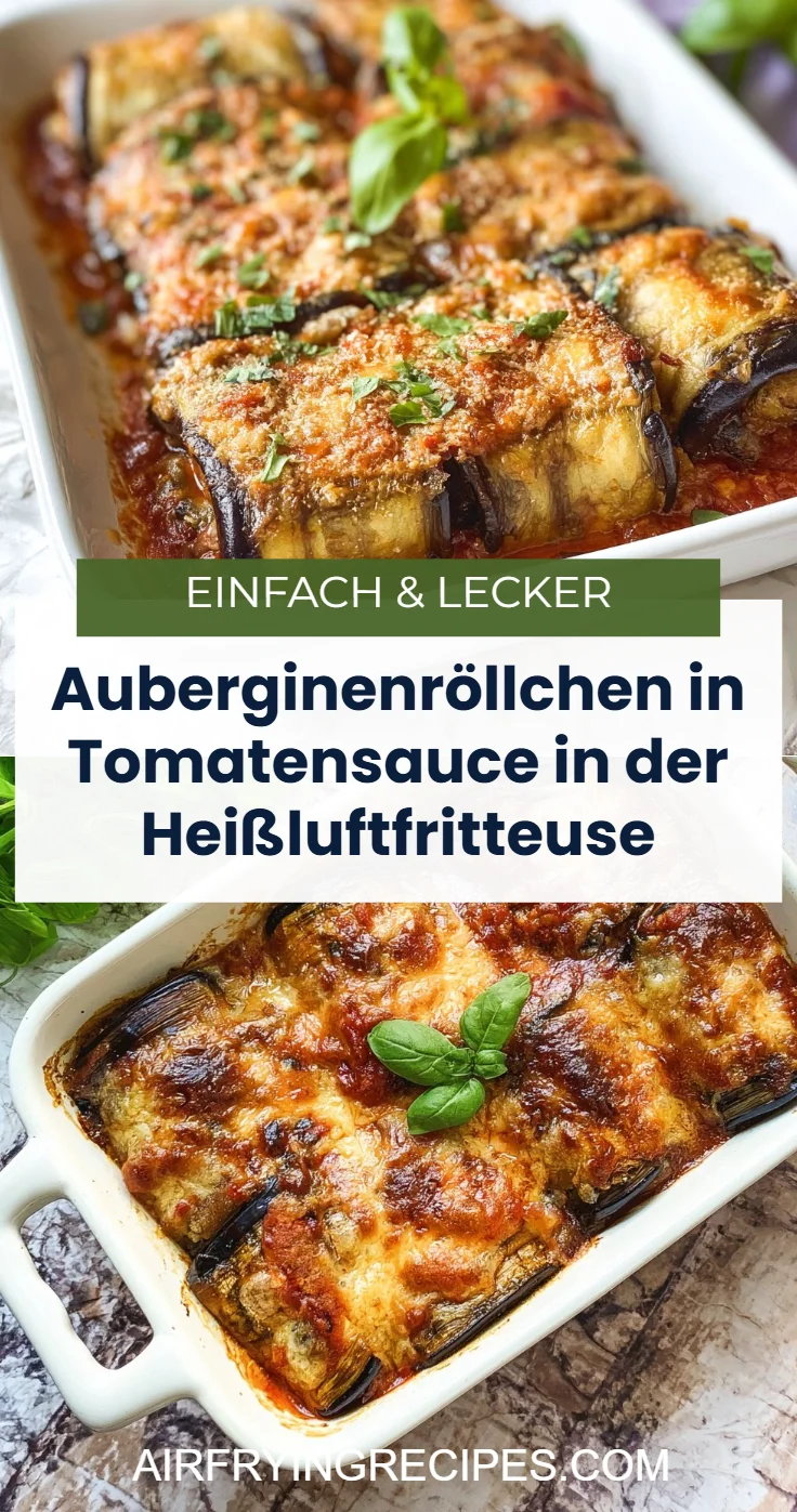Auberginenröllchen in Tomatensauce in der Heißluftfritteuse