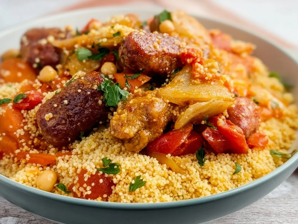 Couscous mit Hähnchen Merguez im Airfryer