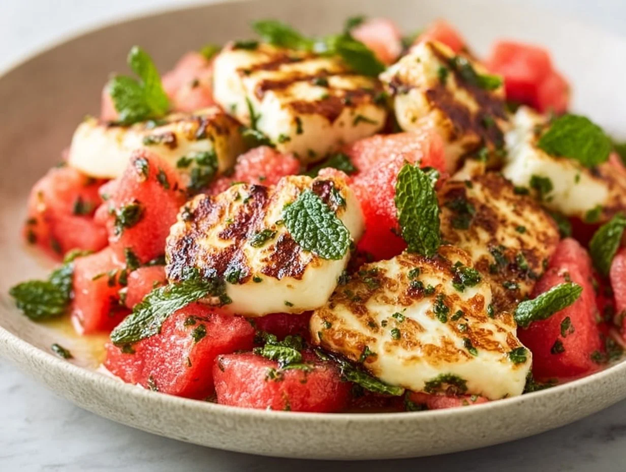 Gegrillter Halloumi-Salat mit Wassermelone und Minze