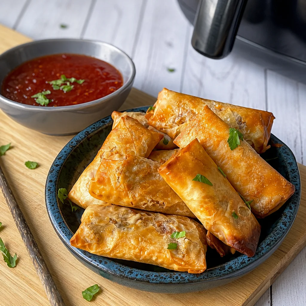 Crispy Frühlingsrollen Airfryer - leckere, knusprige Reispapierrollen zubereitet im Airfryer.