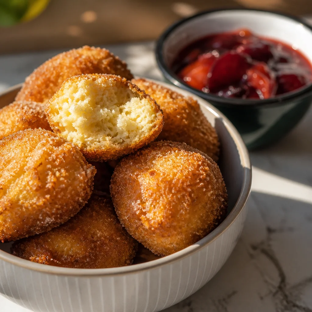 Fluffige Quarkbällchen im Airfryer - knusprig und saftig gebacken.