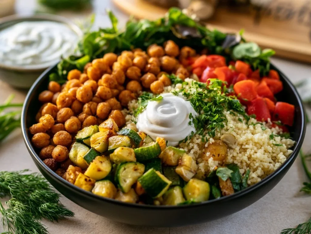 Kichererbsen Bowl Rezept mit frischen Zutaten und Gewürzen