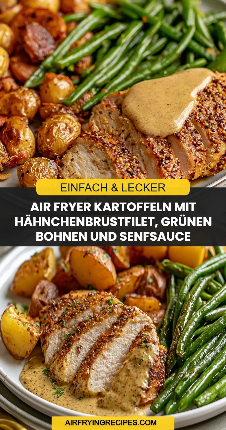 Air Fryer Kartoffeln mit Hähnchenbrustfilet, grünen Bohnen und Senfsauce