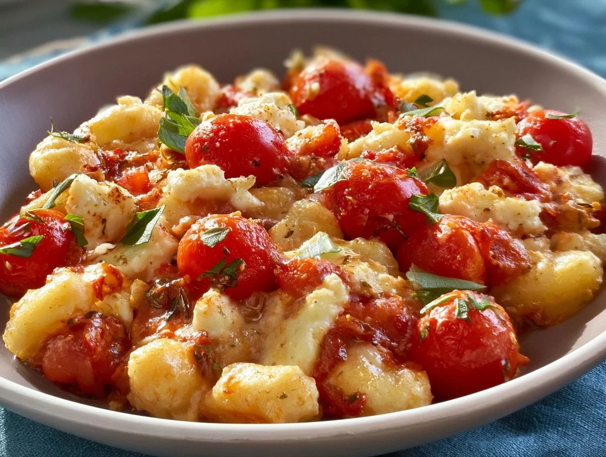 Baked feta gnocchi im airfryer, das superschnelle gericht mit kirschtomaten und feta!
