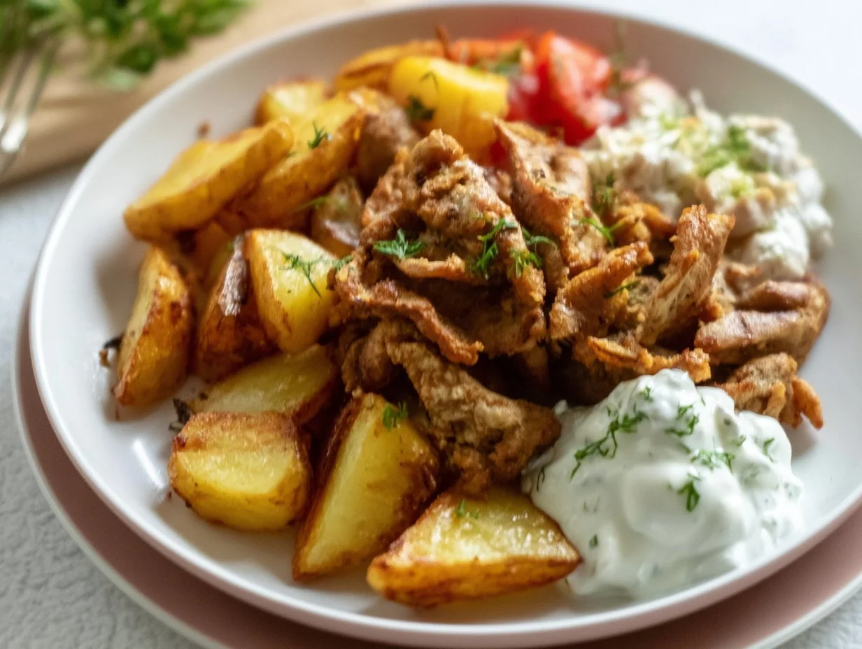 Griechische Röstkartoffeln mit Gyros und Tzatziki